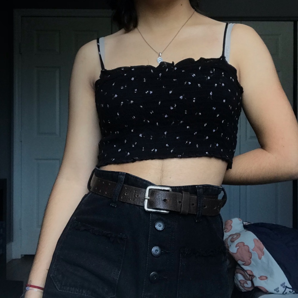 Black Ribbed Crop Top
